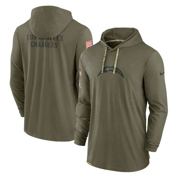 Men's Los Angeles Chargers 2022 Olive Salute to Service Tonal Pullover Hoodie Men's Los Angeles Chargers 2022 Olive Salute to Service Tonal Pullover Hoodie